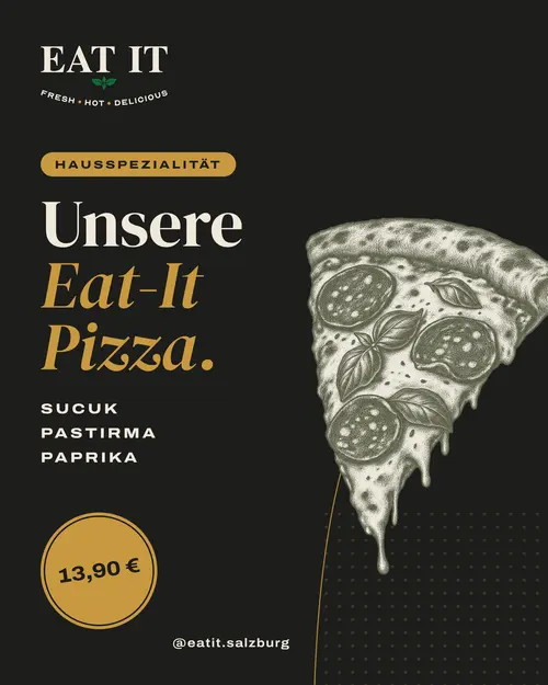 Unsere Eat-It Pizza mit Sucuk, Pastırma und Paprika – 13,90 €