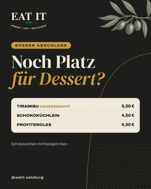 Desserts: Tiramisu, Schokoküchlein, Profiteroles